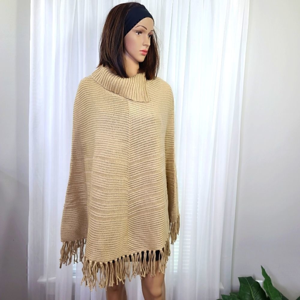 Karen Scott Fringed Sweater Poncho